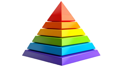 A colorful, tiered pyramid against a black backdrop, rendered with glossy gradients
