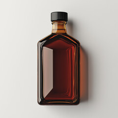 Brown glass bottle with dark liquid on white background
