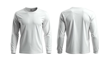 Two views of a long-sleeved, white, crew neck top. Front and back displayed on black background