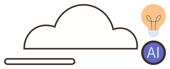 Cloud with loading bar, light bulb for ideas, and AI badge. Ideal for innovation, technology, cloud computing, AI insights, data storage startup concepts creativity. Simple flat metaphor