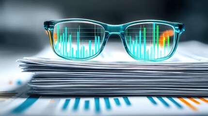Analyzing data trends with smart glasses office infographics professional setting close-up technology innovations