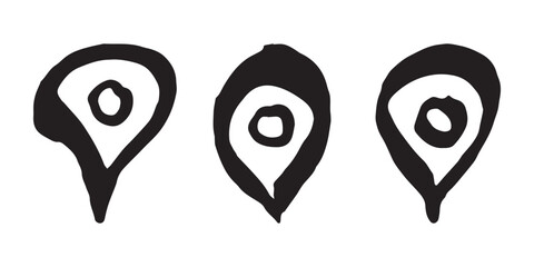 Set of hand drawn map pin Map marker pointer sign GPS and mapping tools Location pin symbol Pinpoint clipart in doodle style Single element for web, design