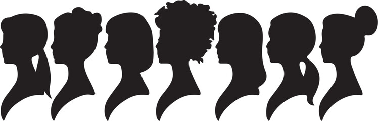 PrintDiverse silhouettes of women s hairstyles and profiles