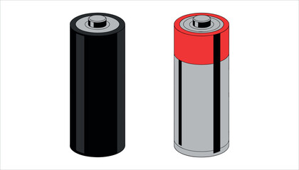 Two cylindrical batteries one black one red topped gray battery power
