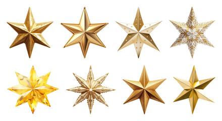 Obraz premium PNG Golden stars with intricate designs, element set on transparent background