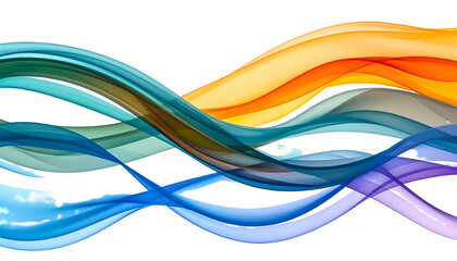 Abstract image of layered, flowing ribbons in vibrant shades of blue, orange, and purple