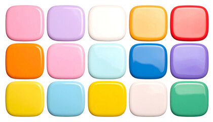 Colorful, glossy, rounded-square shapes arranged in rows against a black background