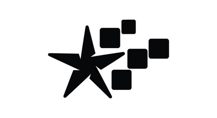 Abstract geometric shapes and a star form a striking black and white silhouette