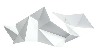 Geometric, white, polygonal form with sharp angles and facets, isolated on black
