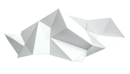 Geometric, white, polygonal form with sharp angles and facets, isolated on black