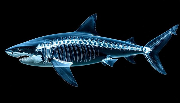 A striking, X-ray reveals the internal structure of a formidable shark, offering a unique perspective into its anatomy. - Powered by Adobe