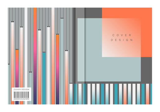 Abstract cover design template. Background of multi-colored vertical and horizontal lines, geometric shapes. Vector layout for book, planner, notebook  or other printed publication.