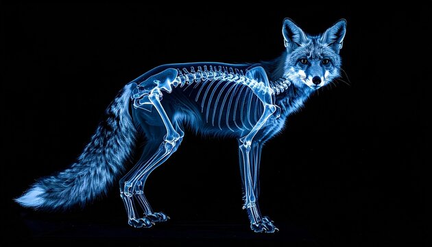 A captivating x-ray of a fox reveals the intricate details of its skeletal structure, offering a unique perspective on the animal's anatomy.