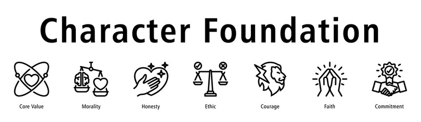 Character foundation icon vector concept emphasizing core value, morality, honesty, courage, commitment, and personal strength.