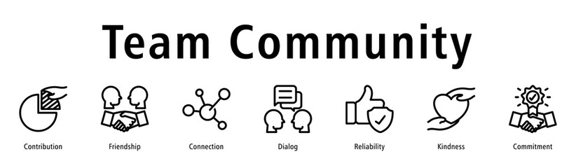 Team community icon vector concept featuring collaboration, support, communication, kindness, reliability, and group harmony.