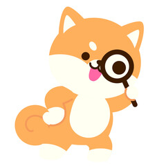 cute orange cartoon dog holding a magnifying glass, perfect for search concepts, detective themes, analysis visuals, educational content, playful branding, and friendly communication designs