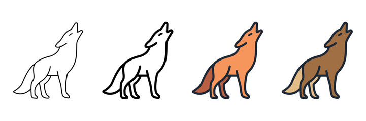 Set of minimalist wolf icons with transparent background, depicting howling canines for nature themes, wilderness projects, and animal designs, vector illustration
