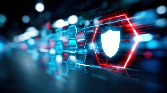 Securing digital assets cybersecurity conference infographic virtual environment close-up view innovative technology solutions