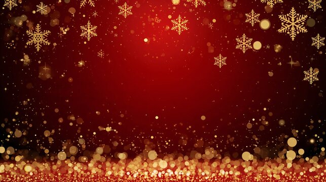 Luxurious golden snowflake motif centered on bright red background enhanced by glitter sparkle christmas backdrop template background wallpaper card design - Powered by Adobe