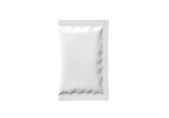 Blank white resealable pouch on a grid pattern isolated on transparent background