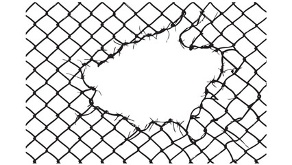 Damaged Chain Link Fence Vector – Broken Steel Wire Mesh with Hole © Utpol