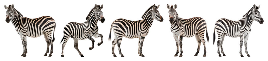 Obraz premium PNG Zebras aligned in profile view, element set on transparent background