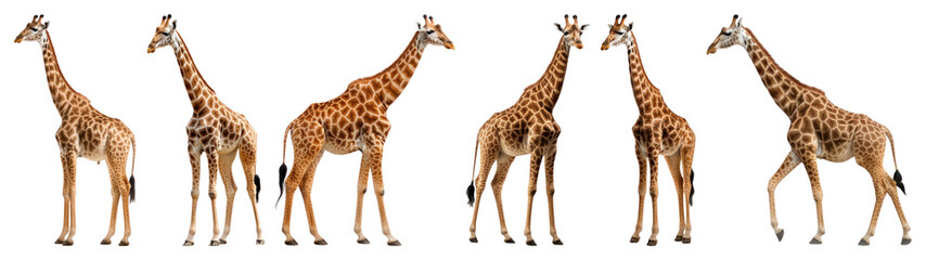 Obraz premium PNG Giraffes standing in various poses, element set on transparent background