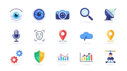 Collection of AI and technology related icons in a modern flat design.