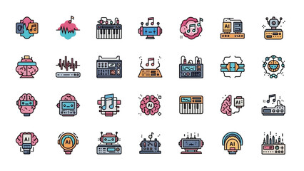 Collection of AI Music Generation Icons - Creative Technology Concepts.