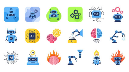 Collection of AI and Robotics Icons for Technology Concepts.