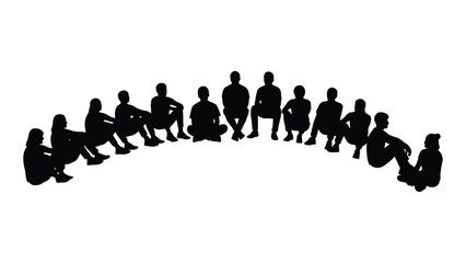 Naklejka premium Group of people sitting silhouette isolated on white background, Vector
