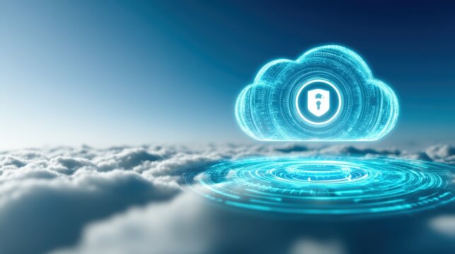 Data protection action in cloud technology digital landscape visual content expansive sky view security concept