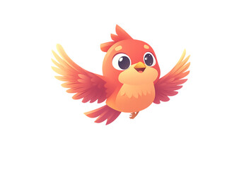 Obraz premium A cute cartoonish orange bird with wide eyes and outstretched wings depicted as an isolated object on a transparent background isolated on transparent background