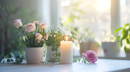 pink tulips in vase on wooden table