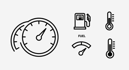 Car Dashboard Icons - Speedometer, Fuel Gauge, Temperature, and Indicator.