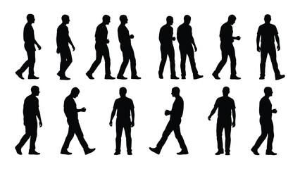 Walking men silhouettes collection isolated on white background, Vector
