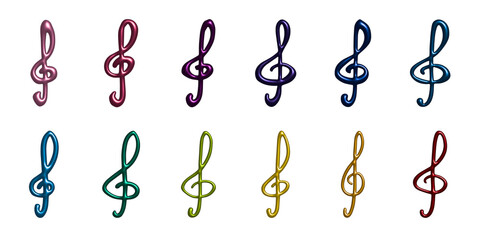 Set of 3d treble clef. Hand drawn musical symbol. Single element for print, web, design, decor, logo