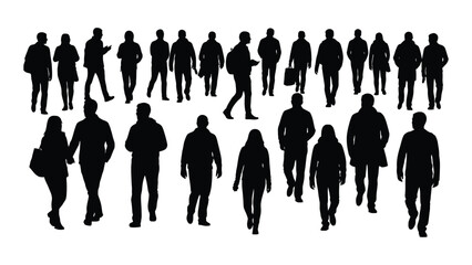 Group of walking people silhouettes isolated on white background, Vector