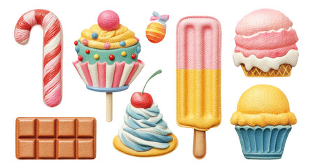Colorful Candyland Treats with Isolated Sweets on Transparent Background