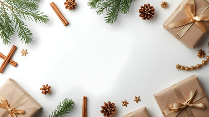 christmas gifts on a white background with copy space