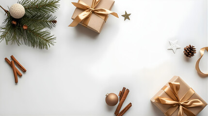 christmas gifts on a white background with copy space for christmas