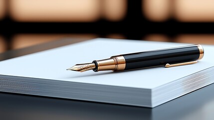 Elegant fountain pen resting on a crisp white paper stack ready for writing and signing