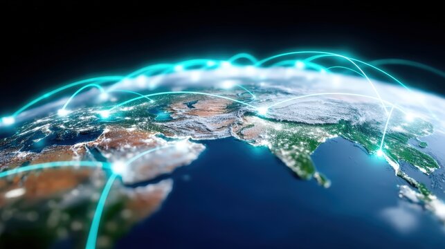 Global connectivity trends digital world infographic visual technology landscape aerial perspective impact on society
