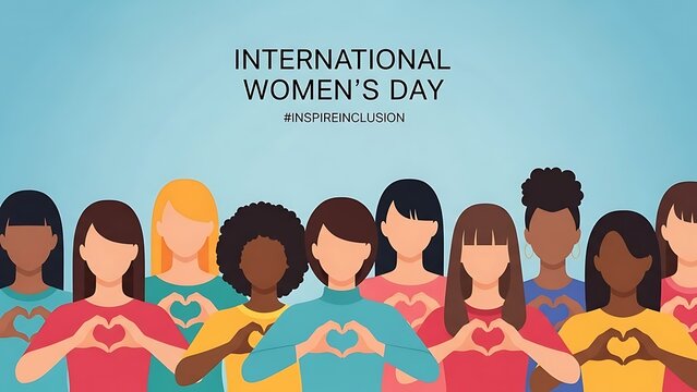 Group of diverse women celebrating international womens day with heart hands symbolizing unity and empowerment