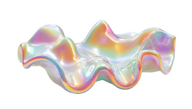 Iridescent fluid organic shape with undulating waves and shimmering pearlescent colors isolated on transparent background - Powered by Adobe