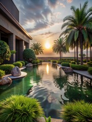 Vibrant Emerald Oasis at Sunset