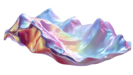 Iridescent giant clam shell with intricate folds and colorful pearlescent sheen isolated on transparent background