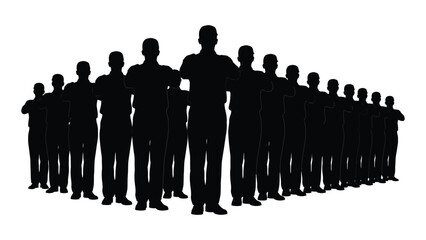 Group of people silhouette in formation isolated on white background, Vector