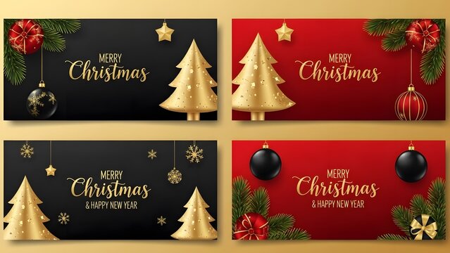 Elegant Merry Christmas and Happy New Year festive greetings card collection