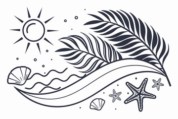 Summer time logo template with sun waves leaves and enjoy elements 